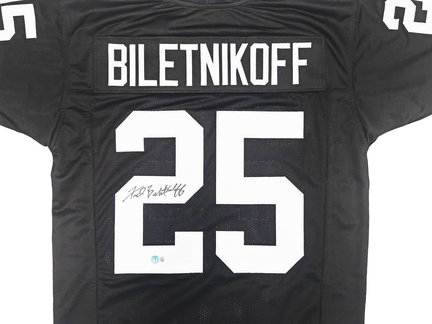 Oakland Raiders Fred Biletnikoff Autographed Black Jersey Beckett BAS Witness Stock #232610