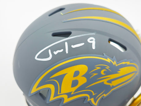 Justin Tucker Autographed Baltimore Ravens Slate Gray Speed Mini Helmet JSA Stock #232735