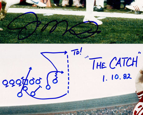 Joe Montana & Dwight Clark Autographed 16x20 Photo San Francisco 49ers "The Catch, Sprint Right Option Play Sketch" Beckett BAS QR Stock #232732