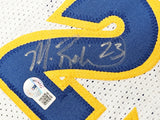 Golden State Warriors Chris Mullin, Tim Hardaway & Mitch Richmond Autographed White Jersey Run TMC "HOF" Beckett BAS Witness Stock #216816