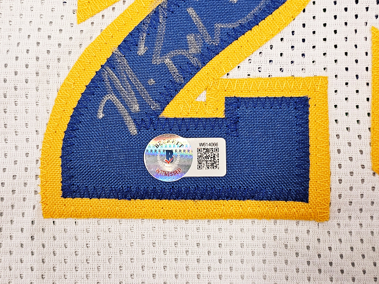 Golden State Warriors Chris Mullin, Tim Hardaway & Mitch Richmond Autographed White Jersey Run TMC "HOF" Beckett BAS Witness Stock #216816