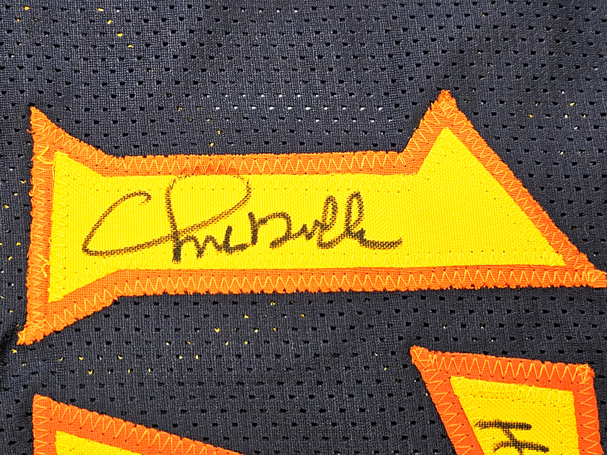 Golden State Warriors Chris Mullin, Tim Hardaway & Mitch Richmond Autographed Dark Blue Jersey Run TMC "HOF" Beckett BAS Witness Stock #216820