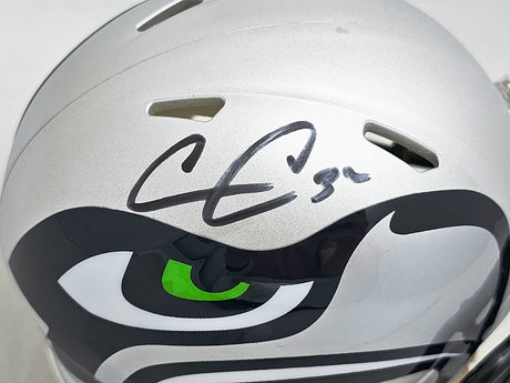 Chris Carson Autographed Seattle Seahawks AMP Gray Speed Mini Helmet Fanatics Holo Stock #216810