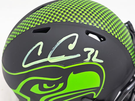 Chris Carson Autographed Seattle Seahawks Eclipse Black Speed Mini Helmet Fanatics Holo Stock #216809