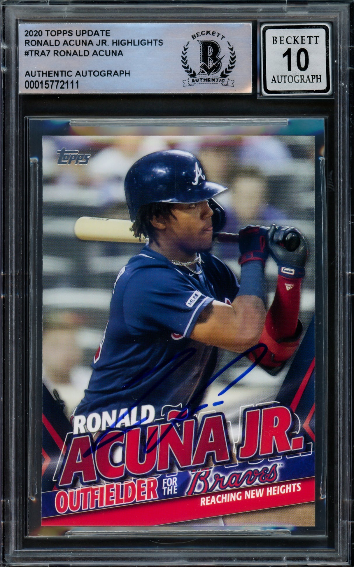 Ronald Acuna Jr. Autographed 2020 Topps Update Highlights Card #TRA-7 Atlanta Braves Auto Grade Gem Mint 10 Beckett BAS #15772111