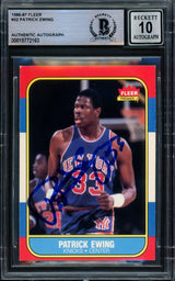 Patrick Ewing Autographed 1986-87 Fleer Rookie Card #32 New York Knicks Auto Grade Gem Mint 10 Beckett BAS #15772163