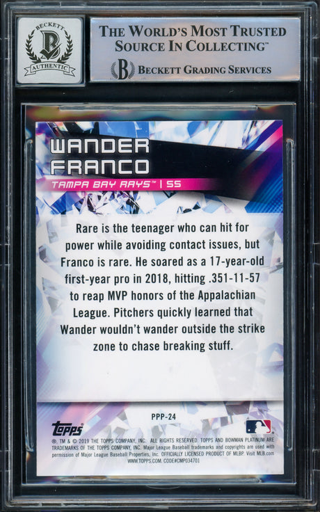 Wander Franco Autographed 2019 Bowman Platinum Prismatic Prodigies Rookie Card #PPP24 Tampa Bay Rays Auto Grade Gem Mint 10 Beckett BAS #15772322