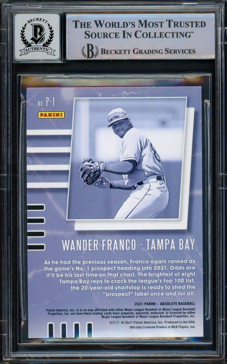 Wander Franco Autographed 2021 Panini Absolute Prospects Rookie Card #P-1 Tampa Bay Rays Auto Grade Gem Mint 10 Beckett BAS #15772339