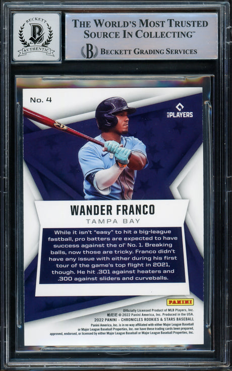 Wander Franco Autographed 2022 Panini Chronicles Rookies & Stars Rookie Card #4 Tampa Bay Rays Auto Grade Gem Mint 10 Beckett BAS #15772457