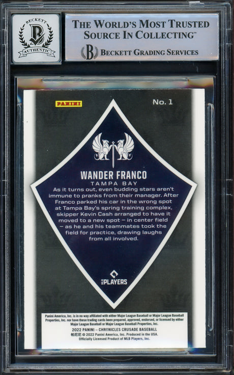 Wander Franco Autographed 2022 Panini Chronicles Crusade Rookie Card #1 Tampa Bay Rays Auto Grade Gem Mint 10 Beckett BAS #15772460