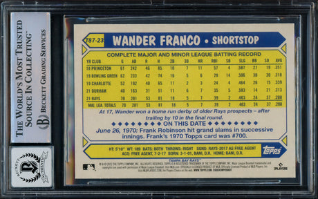 Wander Franco Autographed 2022 Topps Archives Rookie Card #T87-23 Tampa Bay Rays Auto Grade Gem Mint 10 Beckett BAS #15772578