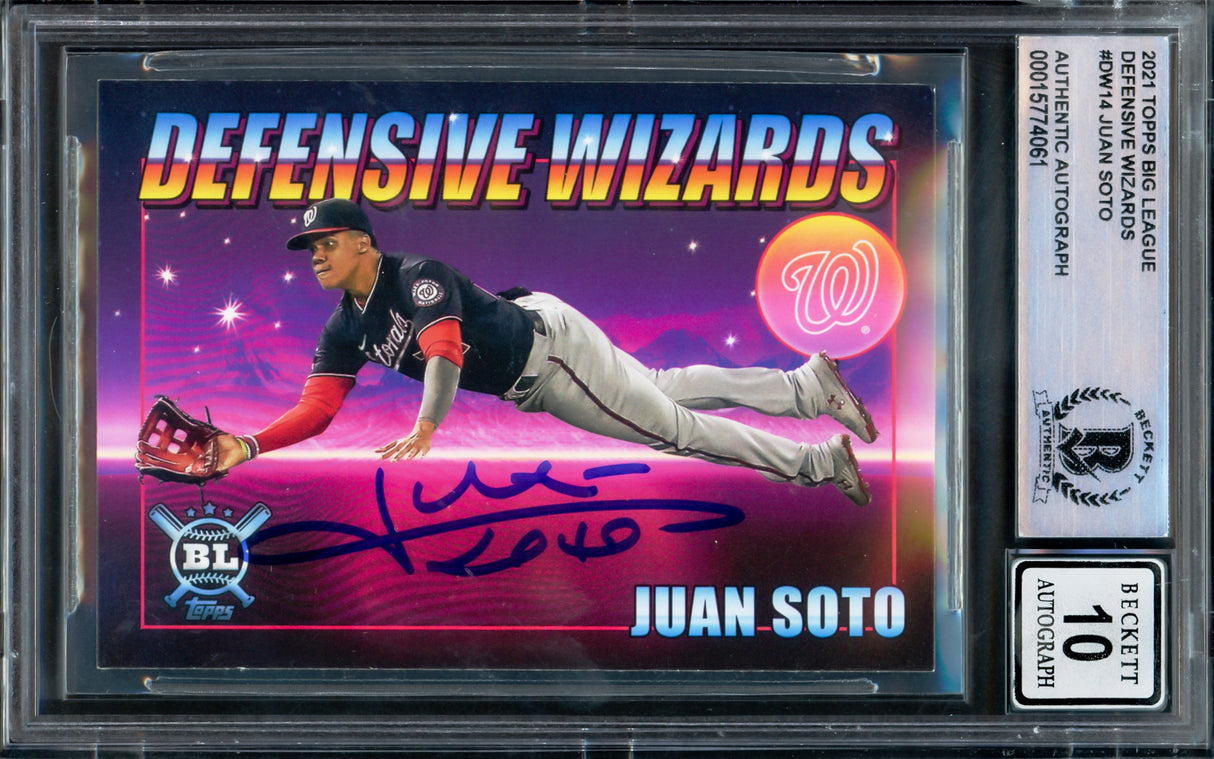 Juan Soto Autographed 2021 Topps Big League Defensive Wizards Card #DW-14 New York Yankees Auto Grade Gem Mint 10 Beckett BAS #15774061