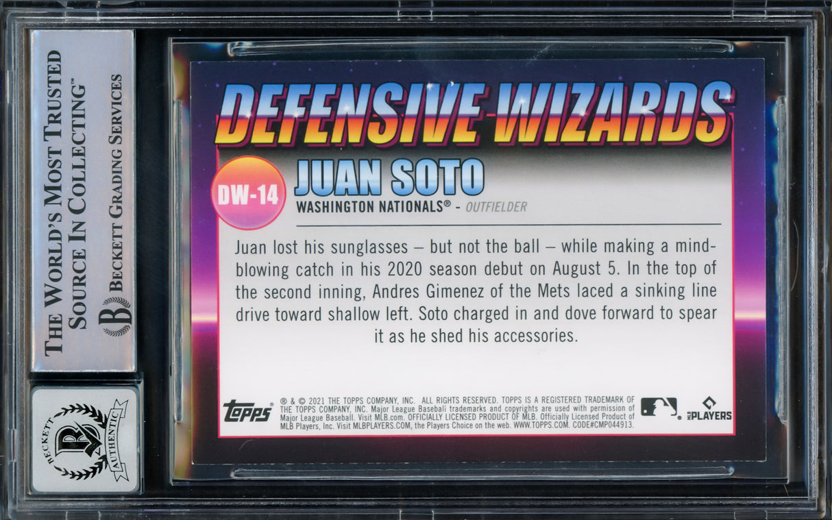 Juan Soto Autographed 2021 Topps Big League Defensive Wizards Card #DW-14 New York Yankees Auto Grade Gem Mint 10 Beckett BAS #15774061