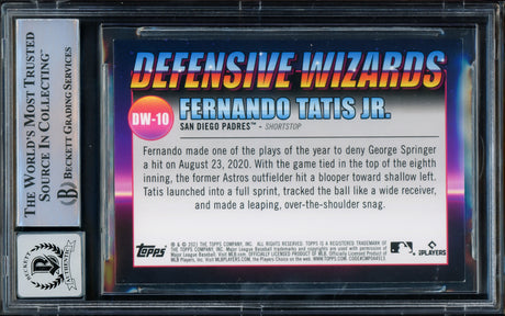 Fernando Tatis Jr. Autographed 2021 Topps Big League Defensive Wizards Card #DW-10 San Diego Padres Auto Grade Gem Mint 10 Beckett BAS #15775096