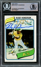 Rickey Henderson Autographed 1980 Topps Rookie Card #482 Oakland A's Beckett BAS #15786377