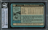 Rickey Henderson Autographed 1980 Topps Rookie Card #482 Oakland A's Beckett BAS #15786378