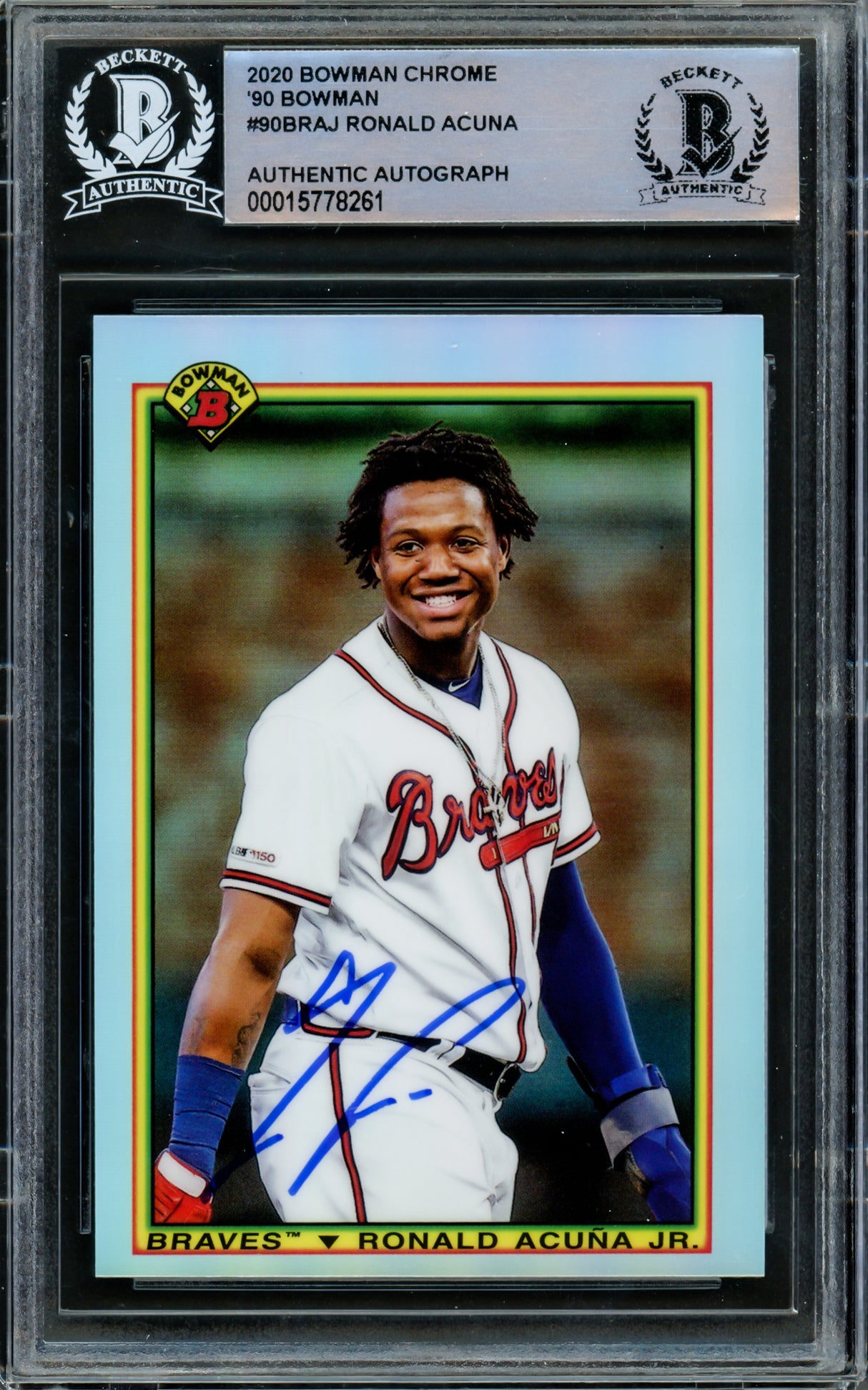 Ronald Acuna Jr. Autographed 2020 Bowman Chrome 1990 Refractor Card #90B-RAJ Atlanta Braves Beckett BAS #15778261