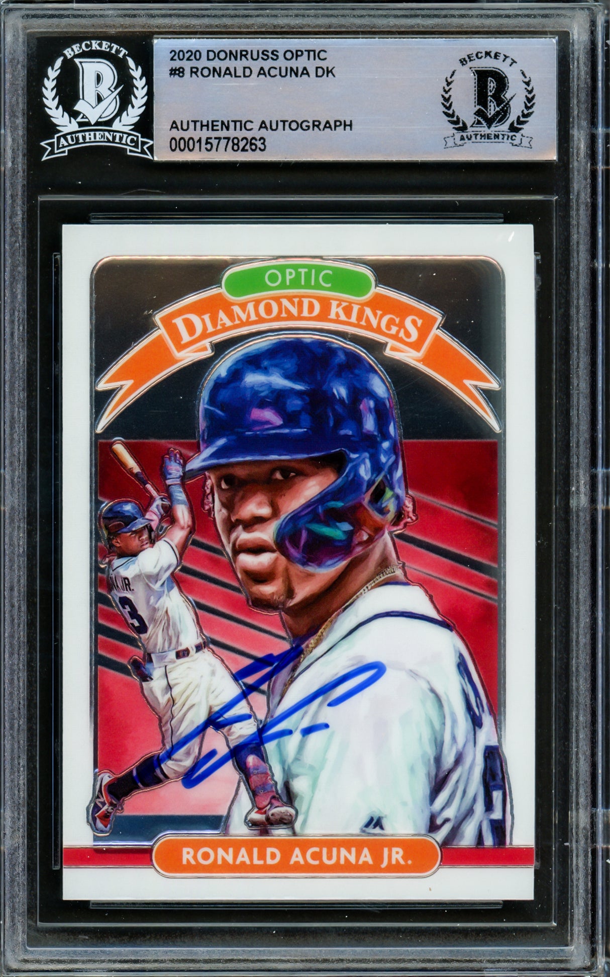 Ronald Acuna Jr. Autographed 2020 Donruss Optic Diamond Kings Card #8 Atlanta Braves Beckett BAS #15778263