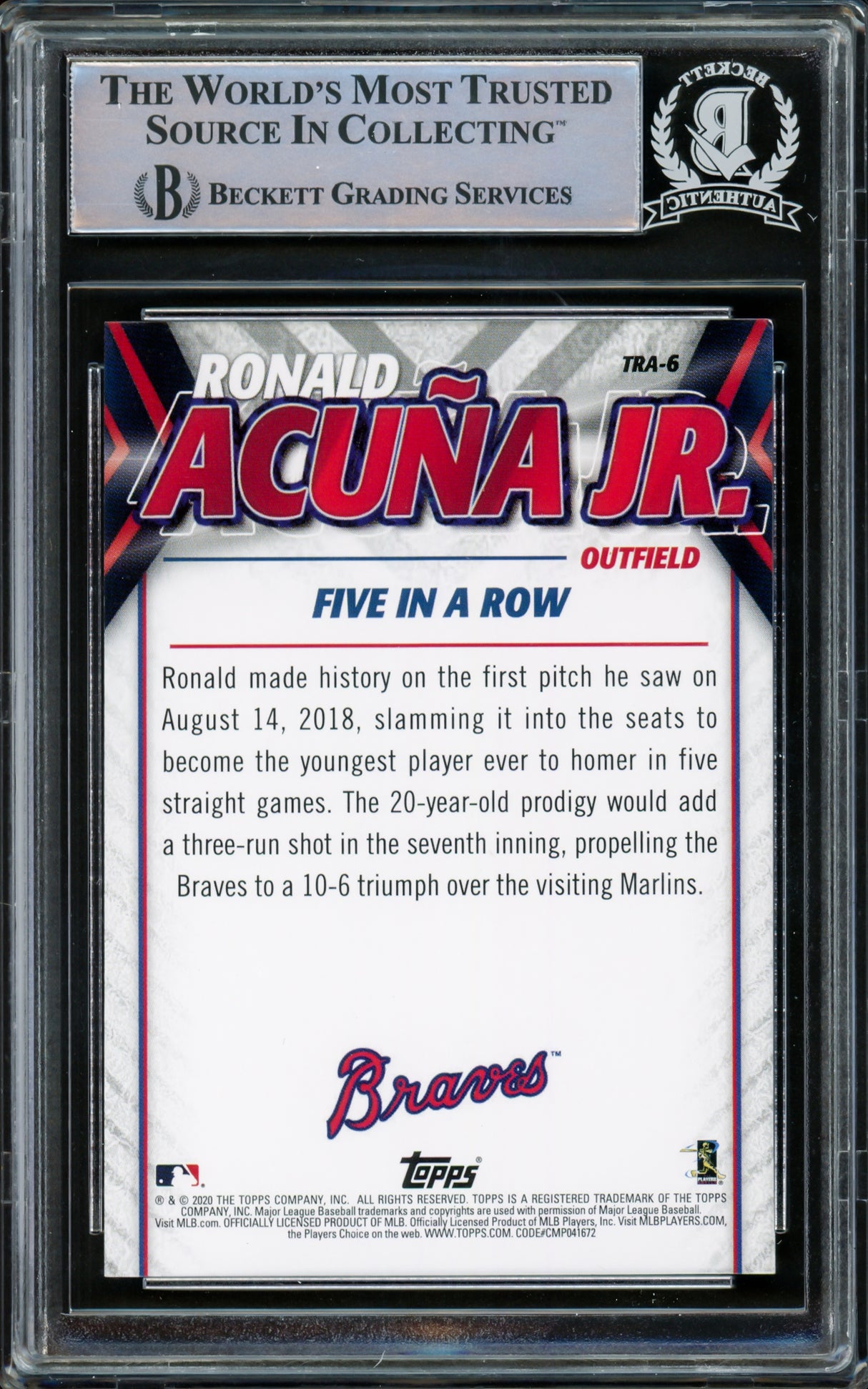 Ronald Acuna Jr. Autographed 2020 Topps Highlights Card #TRA-6 Atlanta Braves Beckett BAS #15778277