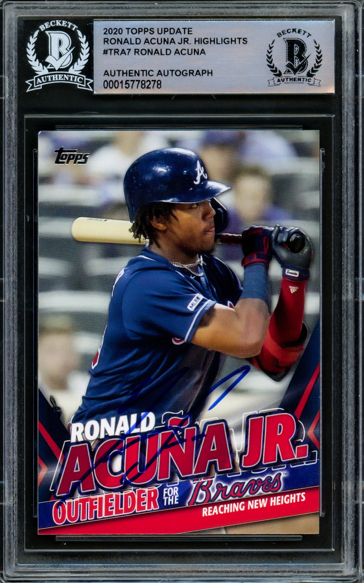 Ronald Acuna Jr. Autographed 2020 Topps Highlights Card #TRA-7 Atlanta Braves Beckett BAS #15778278