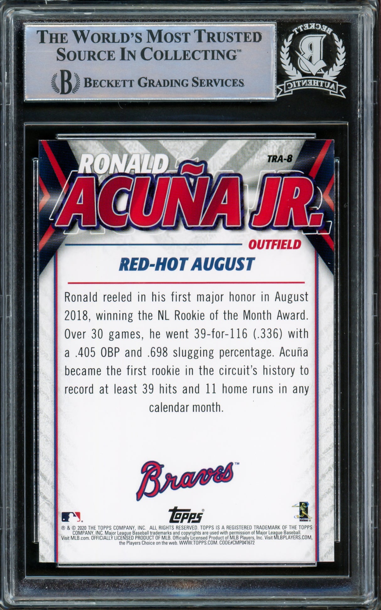 Ronald Acuna Jr. Autographed 2020 Topps Highlights Card #TRA-8 Atlanta Braves Beckett BAS #15778282