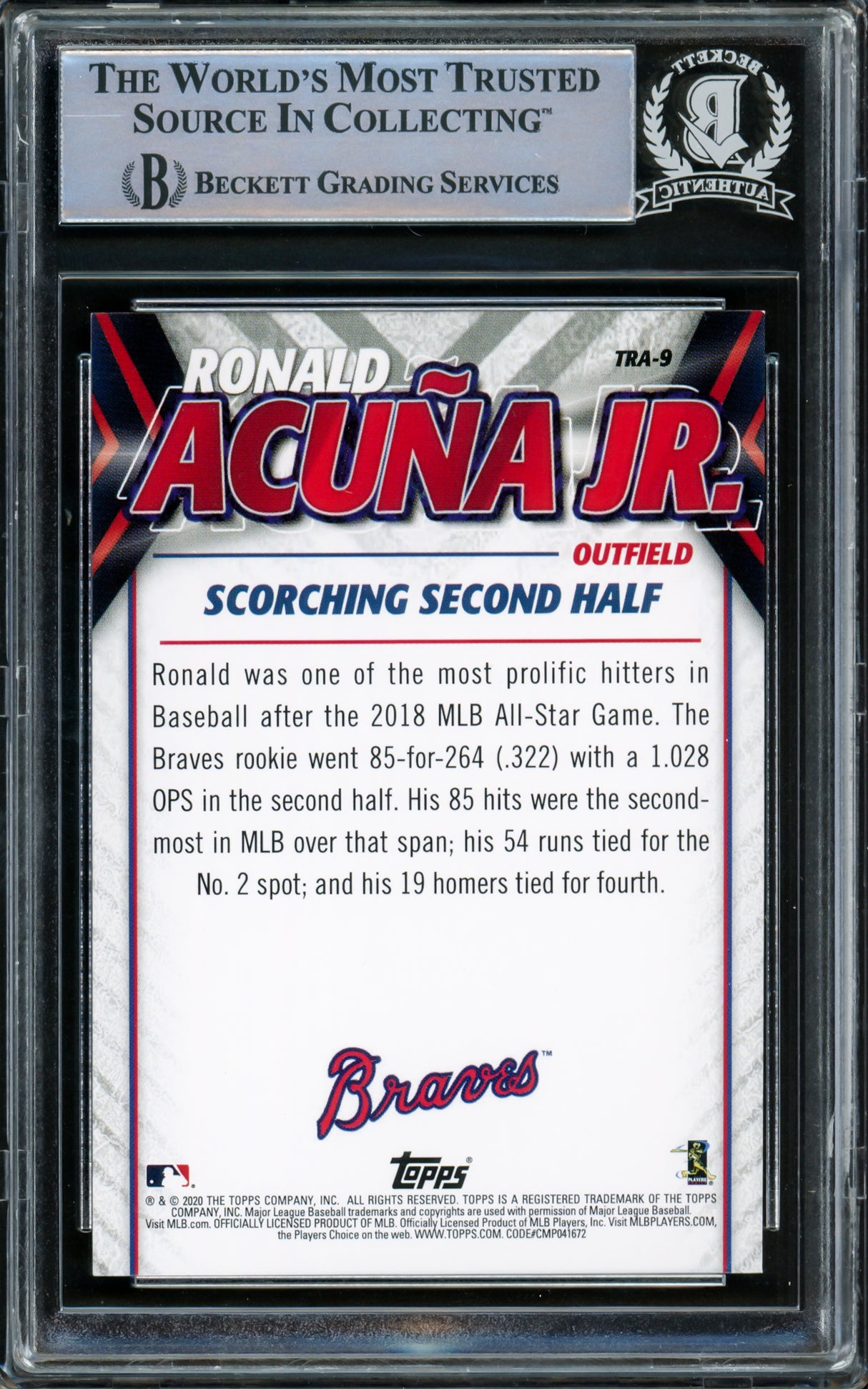 Ronald Acuna Jr. Autographed 2020 Topps Highlights Card #TRA-9 Atlanta Braves Beckett BAS #15778284