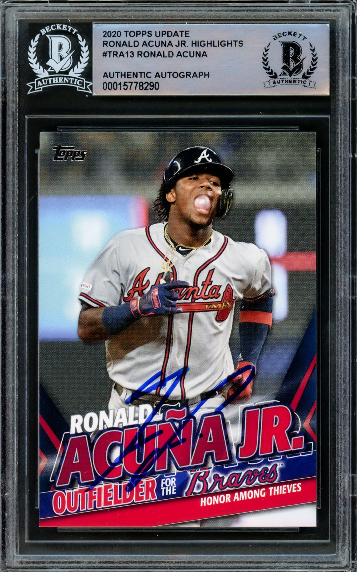 Ronald Acuna Jr. Autographed 2020 Topps Highlights Card #TRA-13 Atlanta Braves Beckett BAS #15778290