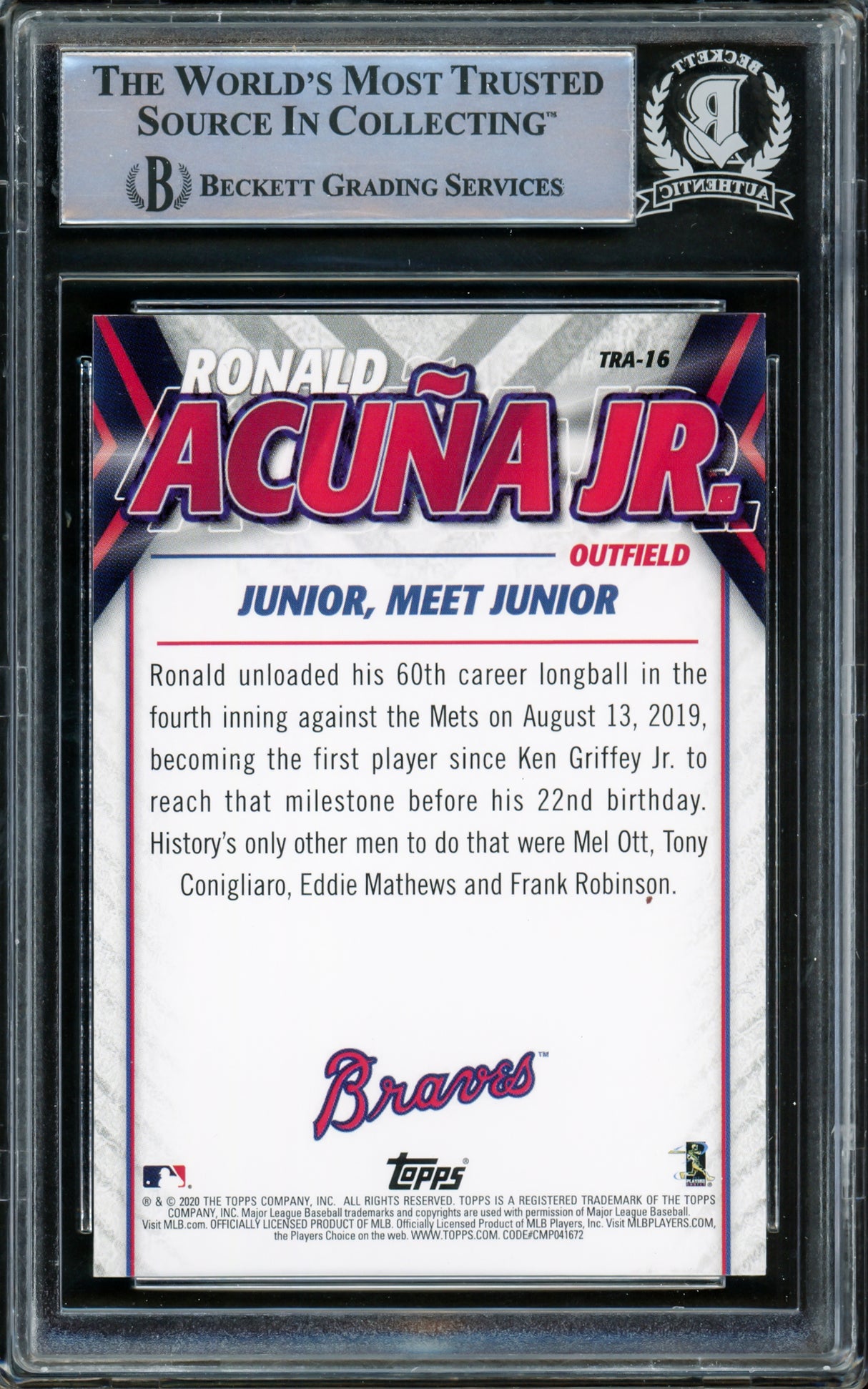 Ronald Acuna Jr. Autographed 2020 Topps Highlights Card #TRA-16 Atlanta Braves Beckett BAS #15778295