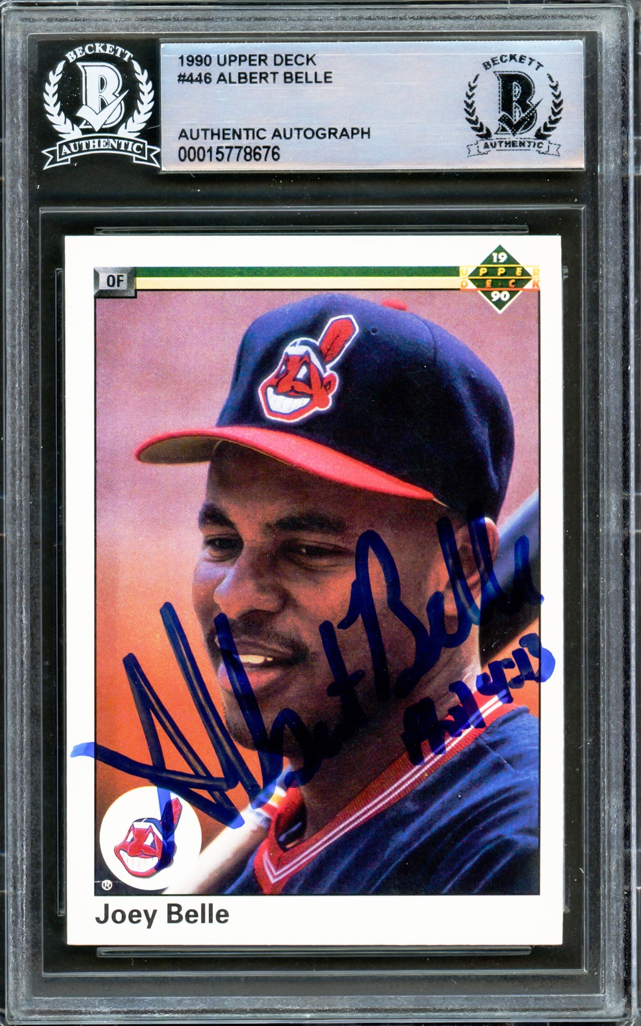 Albert Joey Belle Autographed 1990 Upper Deck Card #446 Cleveland Indians Beckett BAS #15778676