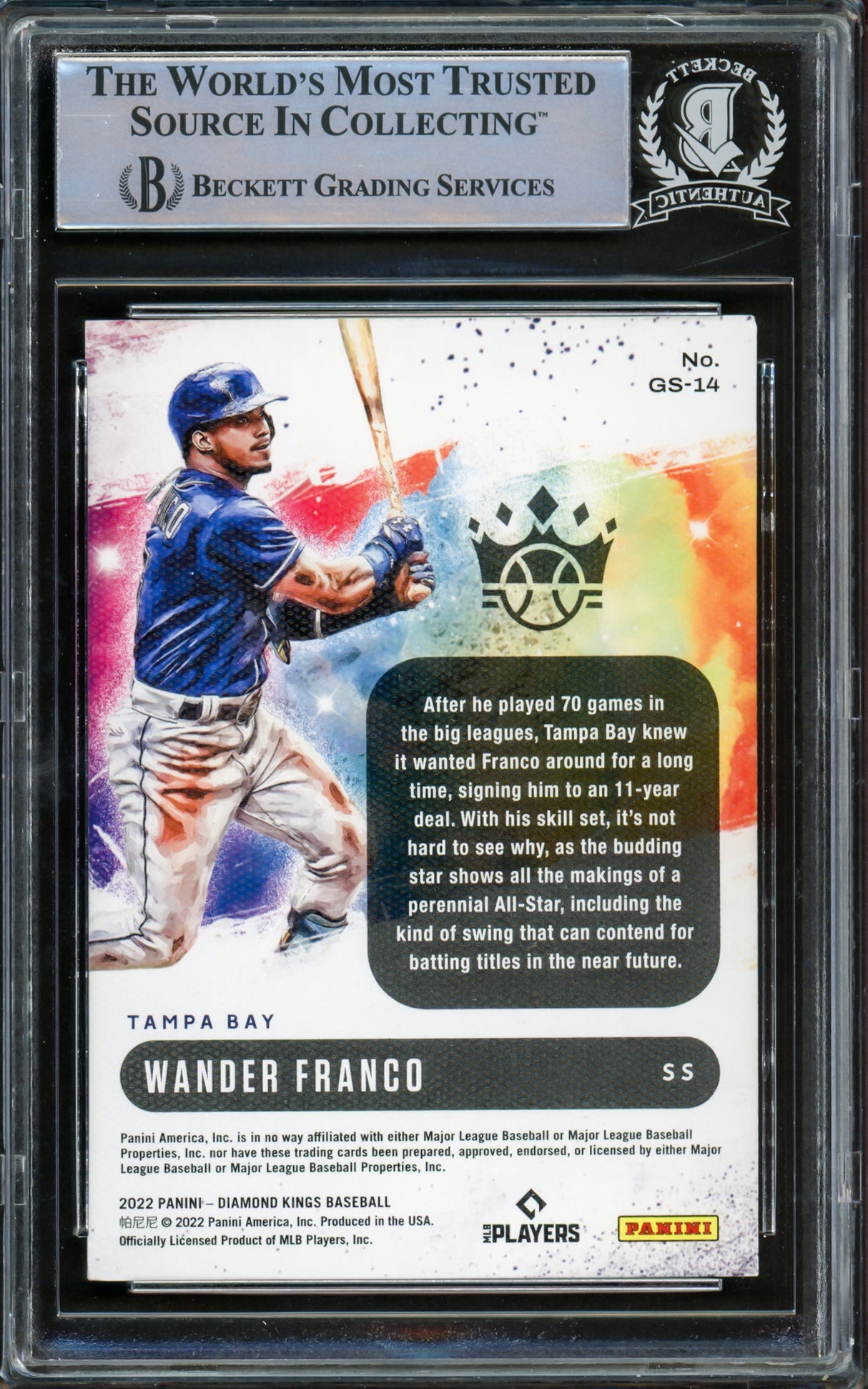 Wander Franco Autographed 2022 Panini Diamond Kings Gallery Of Stars Rookie Card #GS14 Tampa Bay Rays (Light) Beckett BAS #15780152