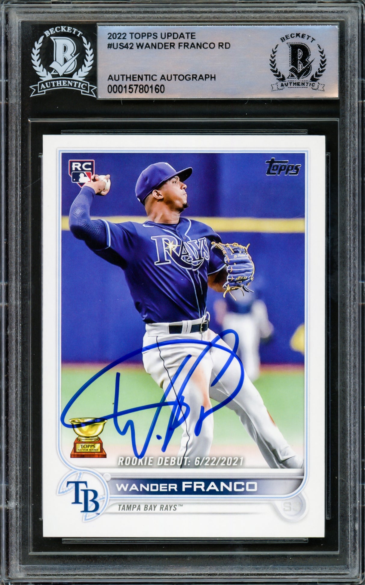 Wander Franco Autographed 2022 Topps Update Rookie Card #US42 Tampa Bay Rays Beckett BAS #15780160