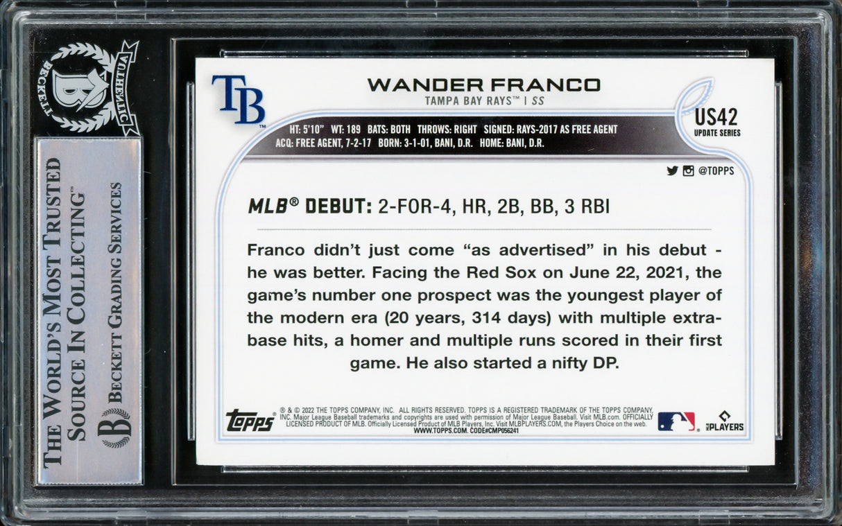 Wander Franco Autographed 2022 Topps Update Rookie Card #US42 Tampa Bay Rays Beckett BAS #15780160