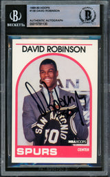 David Robinson Autographed 1989-90 Hoops Rookie Card #138 San Antonio Spurs Beckett BAS #15781130