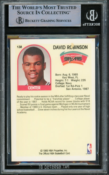 David Robinson Autographed 1989-90 Hoops Rookie Card #138 San Antonio Spurs Beckett BAS #15781130