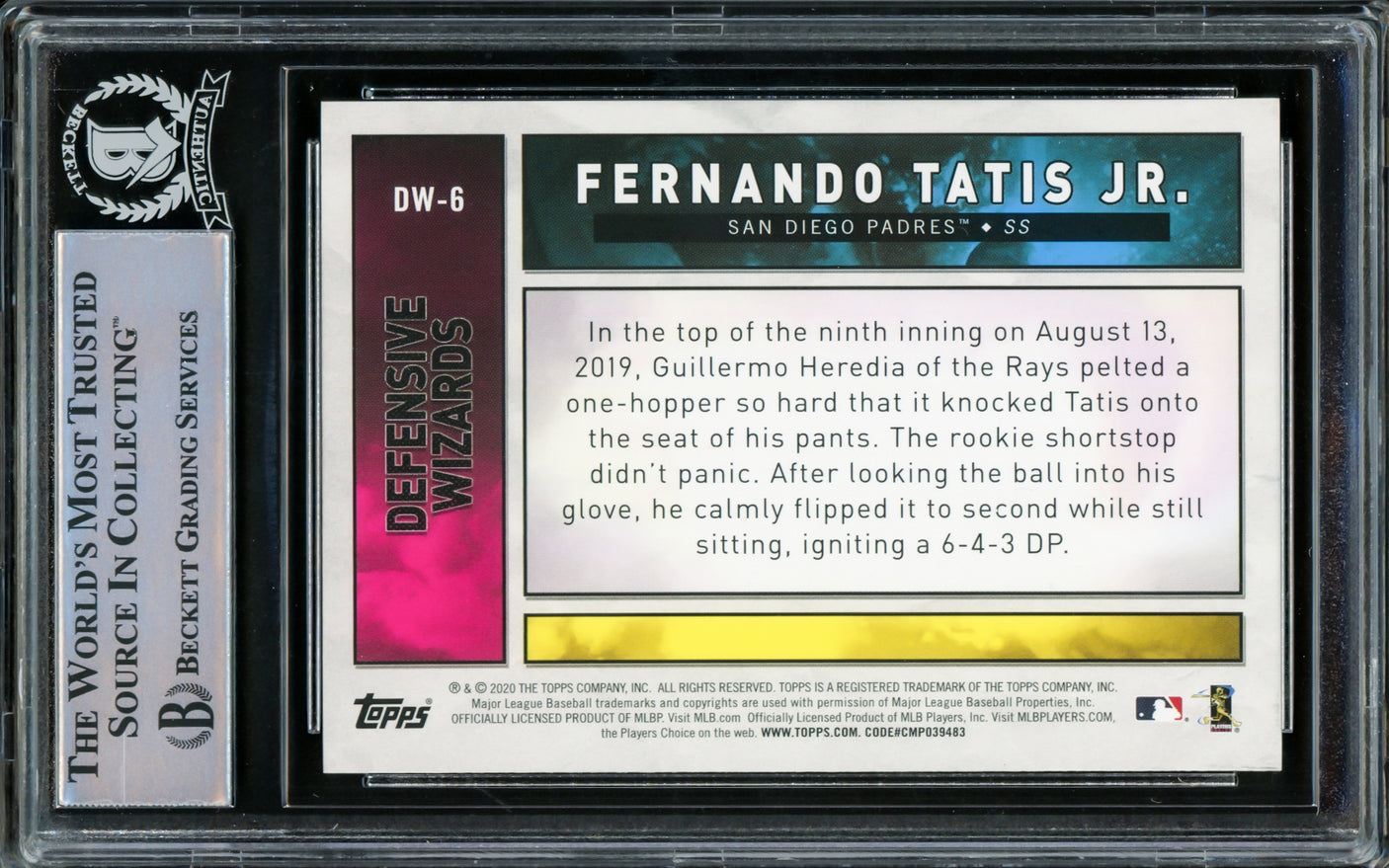 Fernando Tatis Jr. Autographed 2020 Topps Big League Defensive Wizards Card #DW6 San Diego Padres Beckett BAS #15782119