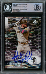 Fernando Tatis Jr. Autographed 2021 Bowman Platinum Ice Foil Card #55 San Diego Padres Beckett BAS #15782246