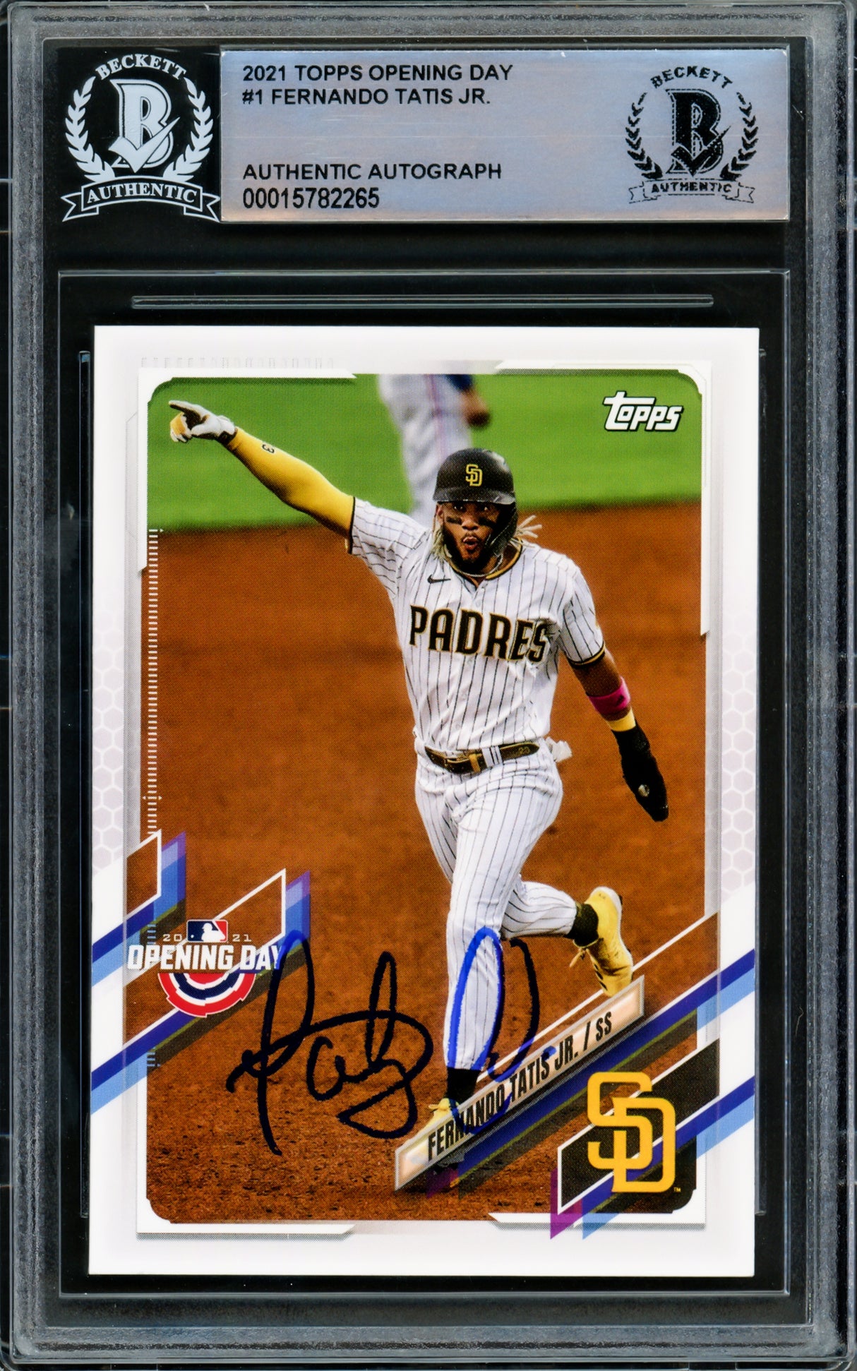 Fernando Tatis Jr. Autographed 2021 Topps Opening Day Card #1 San Diego Padres Beckett BAS #15782265