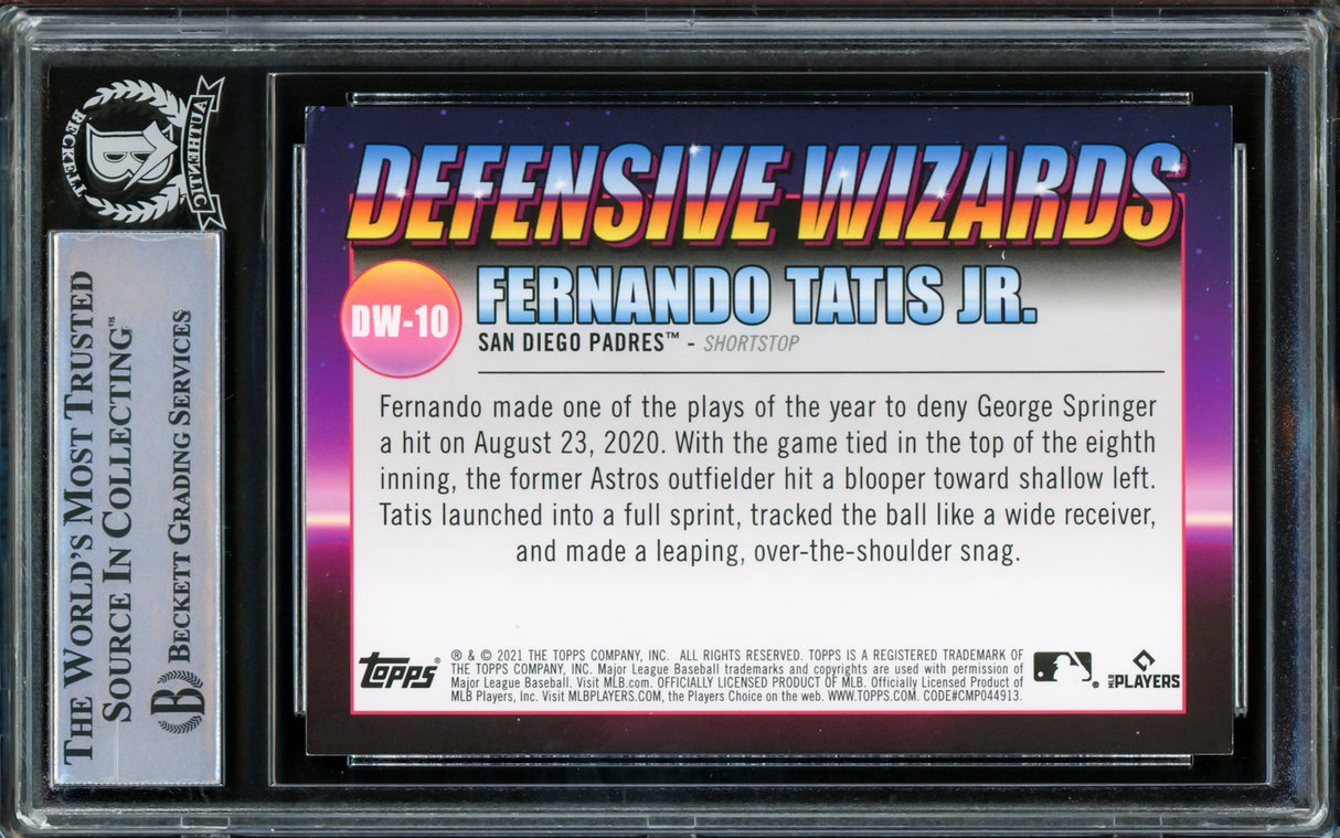 Fernando Tatis Jr. Autographed 2021 Topps Big League Defensive Wizards Card #DW-10 San Diego Padres Beckett BAS #15782275