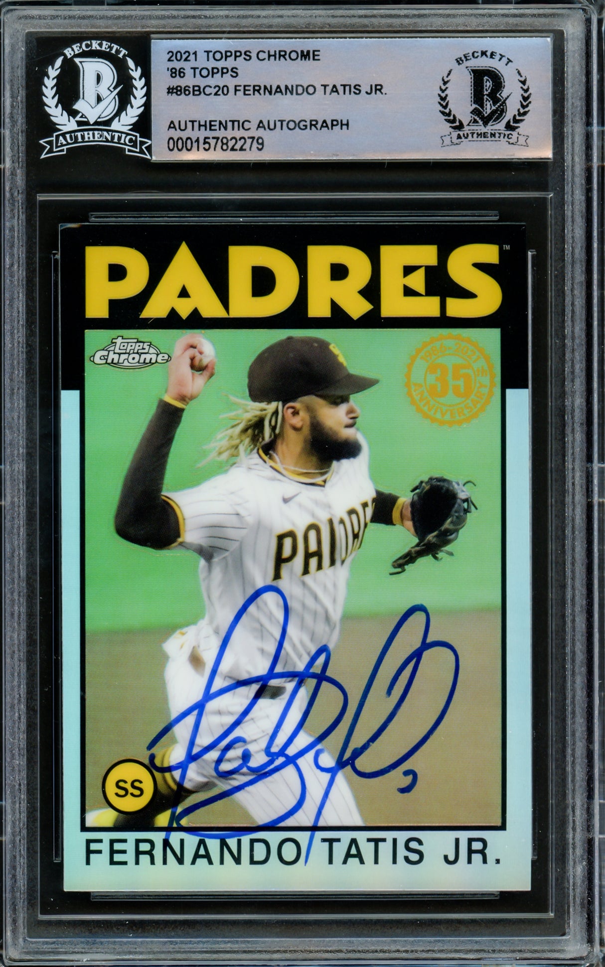 Fernando Tatis Jr. Autographed 2021 Topps Chrome 1986 Refractor Card #86BC-20 San Diego Padres Beckett BAS #15782279