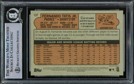 Fernando Tatis Jr. Autographed 2021 Topps Heritage Card #137 San Diego Padres Beckett BAS #15782358