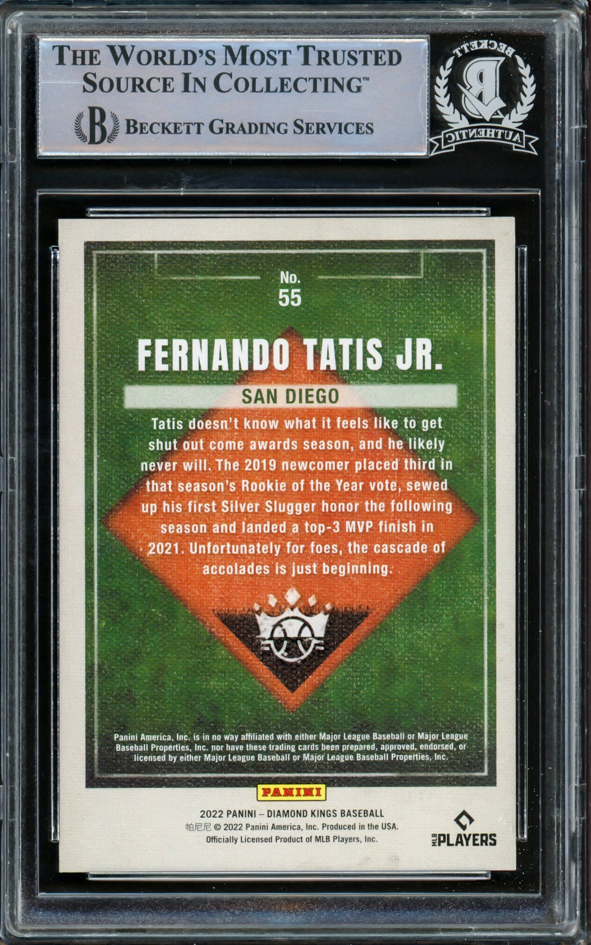 Fernando Tatis Jr. Autographed 2022 Donruss Diamond Kings Card #55 San Diego Padres Beckett BAS #15782402