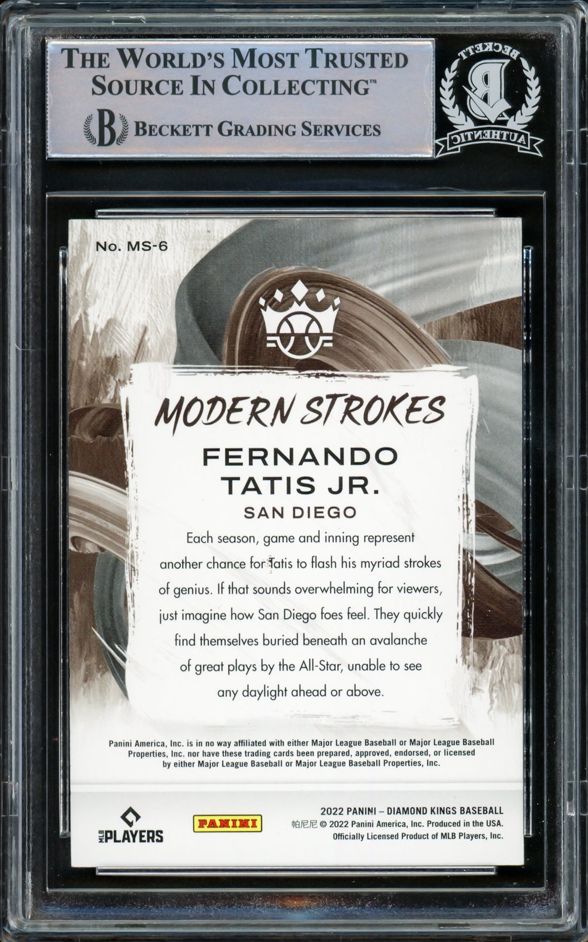 Fernando Tatis Jr. Autographed 2022 Donruss Diamond Kings Modern Strokes Card #MS-6 San Diego Padres Beckett BAS #15782404