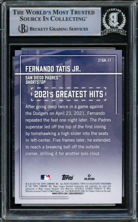 Fernando Tatis Jr. Autographed 2022 Topps Greatest Hits Card #21GH-17 San Diego Padres Beckett BAS #15782575