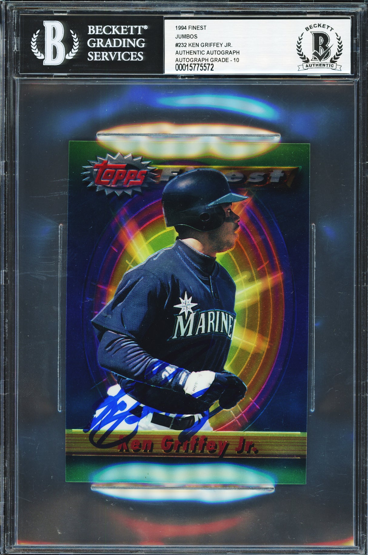 Ken Griffey Jr. Autographed 1994 Topps Finest Jumbo Card #232 Seattle Mariners Auto Grade Gem Mint 10 Beckett BAS #15775572