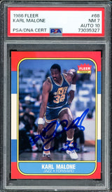 Karl Malone Autographed 1986 Fleer Rookie Card #68 Utah Jazz PSA 7 Auto Grade Gem Mint 10 PSA/DNA #73035327