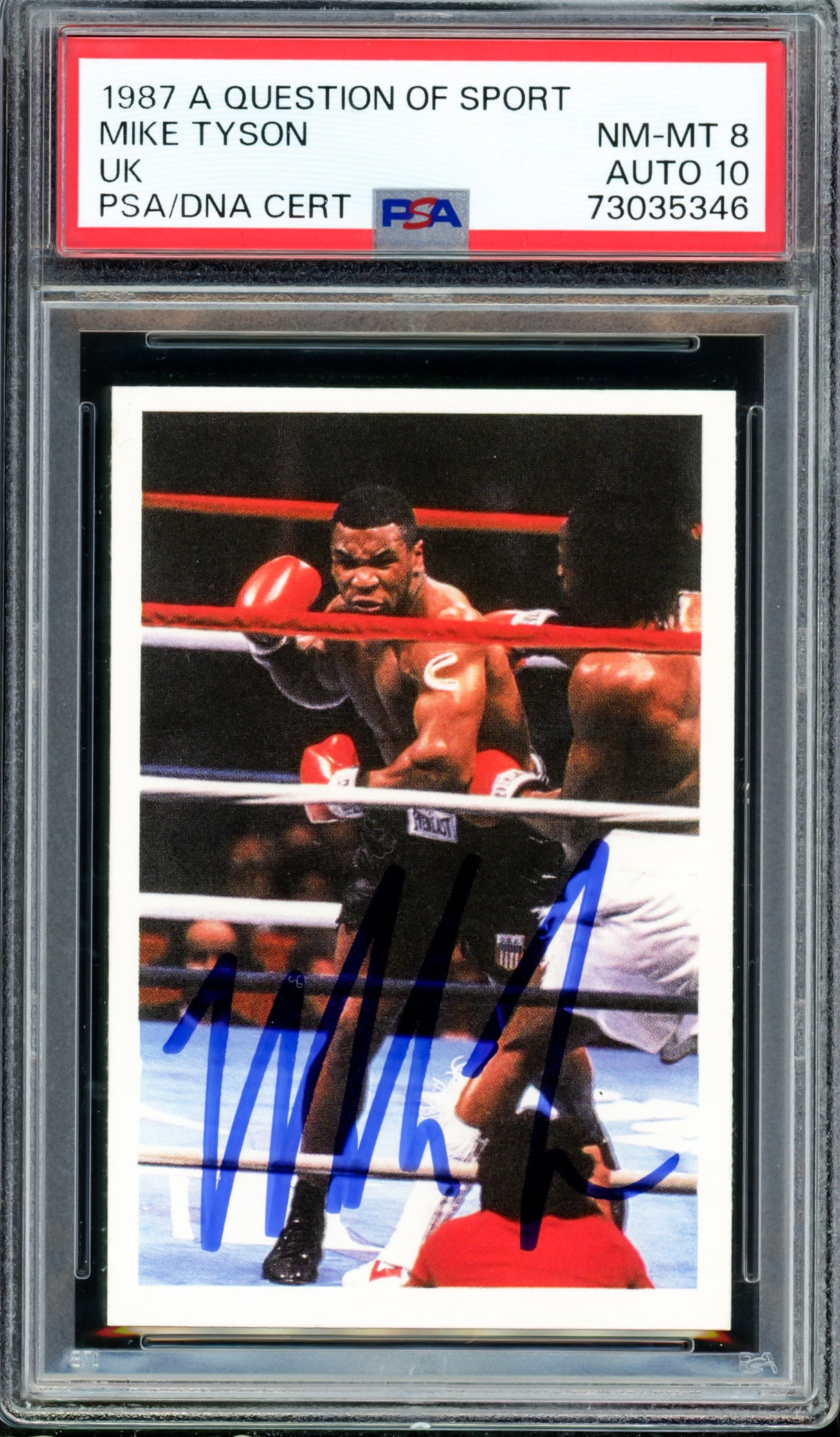 Mike Tyson Autographed 1987 A Question Of Sport UK Rookie Card PSA 8 Auto Grade Gem Mint 10 PSA/DNA #73035346