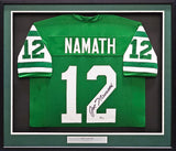 New York Jets Joe Namath Autographed Framed Green Jersey Beckett BAS Witness Stock #215859