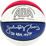 Julius "Dr. J" Erving Autographed Official ABA Logo Red, White & Blue Basketball Philadelphia 76ers "3x ABA MVP" Beckett BAS Witness Stock #230289