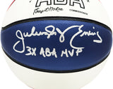 Julius "Dr. J" Erving Autographed Official ABA Logo Red, White & Blue Basketball Philadelphia 76ers "3x ABA MVP" Beckett BAS Witness Stock #230289