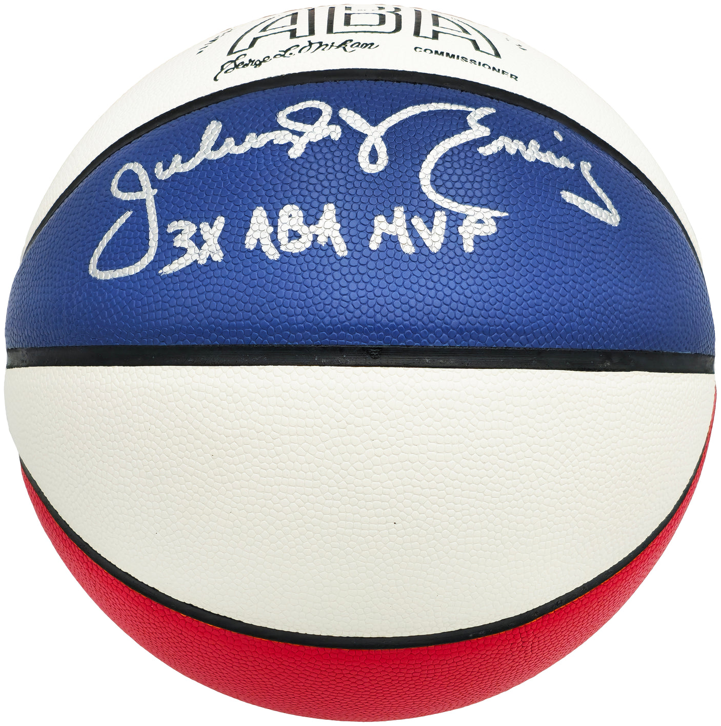 Julius "Dr. J" Erving Autographed Official ABA Logo Red, White & Blue Basketball Philadelphia 76ers "3x ABA MVP" Beckett BAS Witness Stock #230289